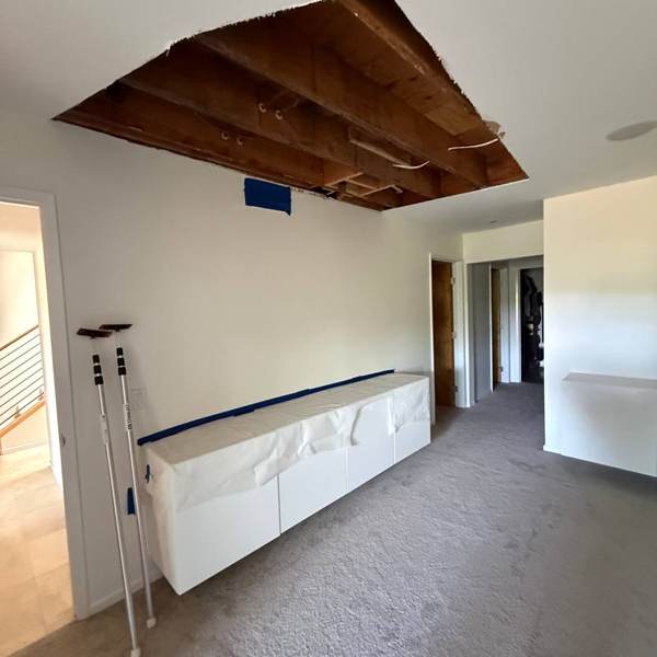 Ceiling opened to dry the framing
